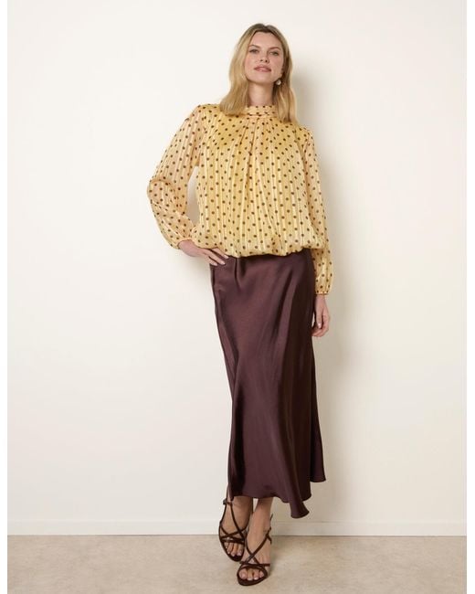 Blue Vanilla Natural Polka Dot Cowl Neck Puffball Blouse