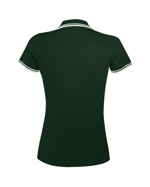 Sol's Green Ladies Pasadena Tipped Short Sleeve Pique Polo Shirt (Forest/