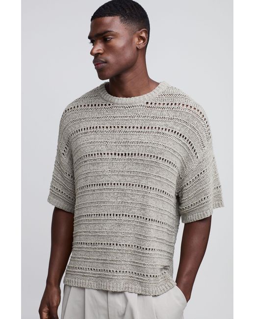 BoohooMAN Gray Oversized Boxy Crochet Look Tape Yarn Knitted T-shirt for men