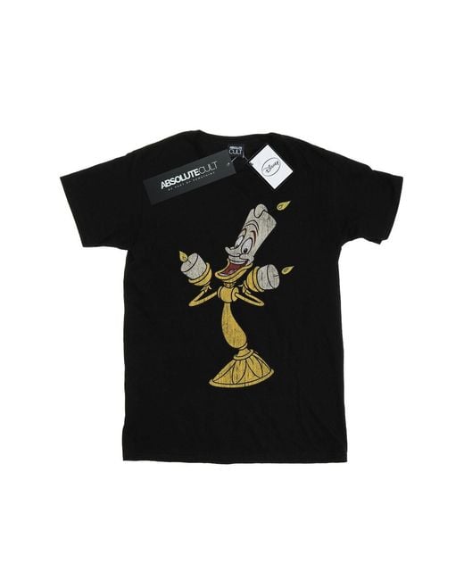 Disney Black Beauty And The Beast Lumiere Distressed T-Shirt Cotton for men