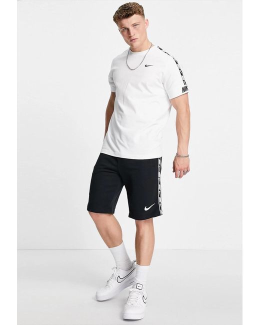 Nike White Tracksuit Tape T Shirt Shorts Set for men