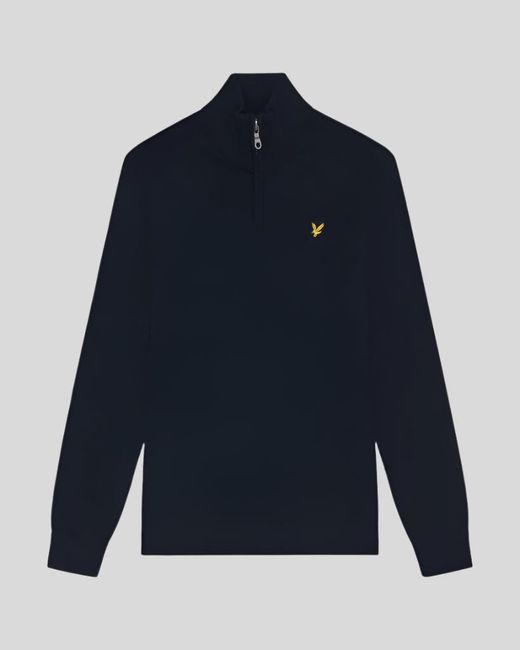 Lyle & Scott Blue Cotton Merino 1/4 Zip Jumper for men