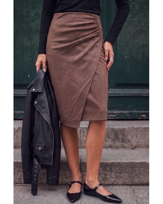 Roman Black Faux Suede Ruched Side Skirt