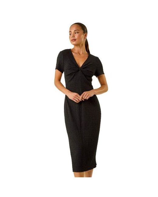 Roman Black Petite Textured Twist Midi Dress