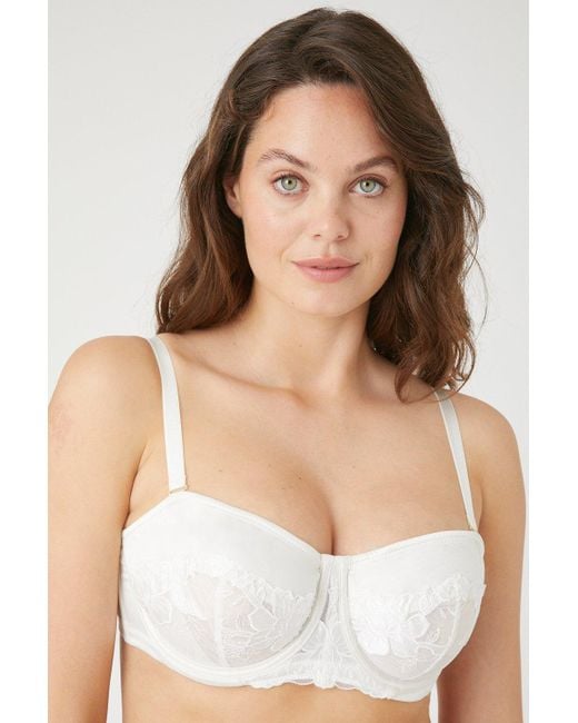 Gorgeous White Dd+ Lily Embroidery Bridal Non Pad Strapless Bra