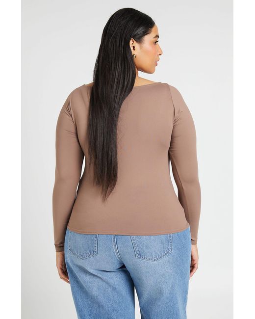 Boohoo Blue Plus Second Skin Long Sleeve Slash Neck Top
