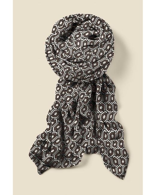 Sosandar Natural Geometric Print Contrast Trim Scarf