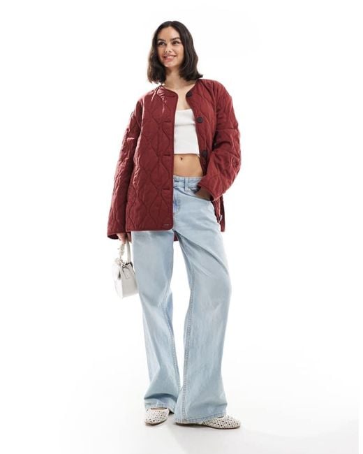 ASOS Red Dolphin Hem Collarless Quilted Jacket
