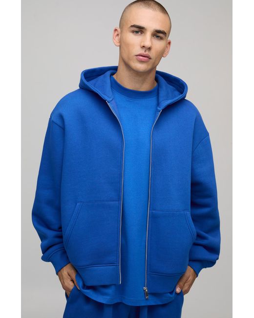 BoohooMAN Blue Basic Oversized Boxy Zip Through Hoodie for men