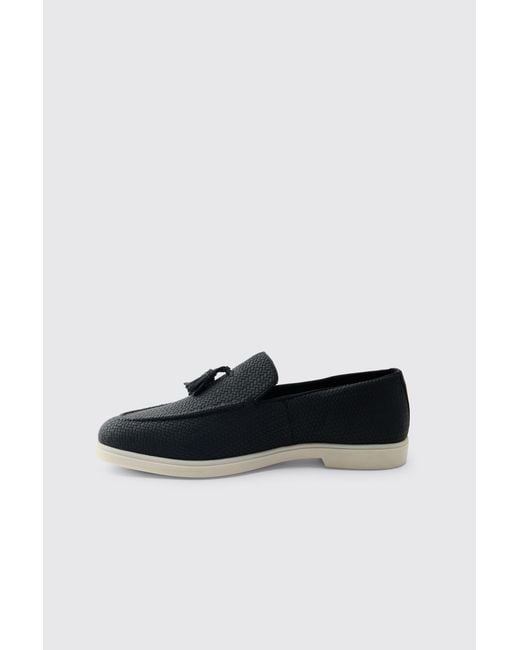 BoohooMAN Black Textured Tassel Pu Loafer for men