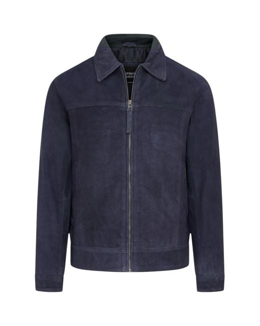 Infinity Leather Blue Goat Suede Harrington Biker Jacket for men