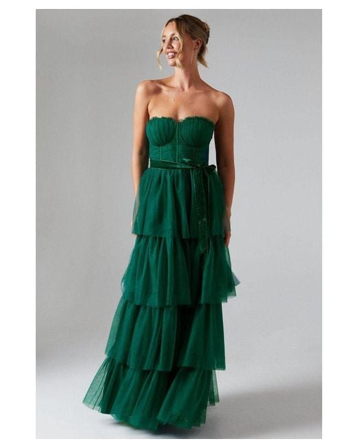Coast Green Corset Bodice Tiered Tulle Skirt Gown