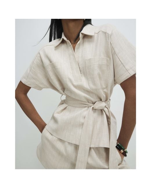 River Island Natural Cream Linen Look Collared Belted Top