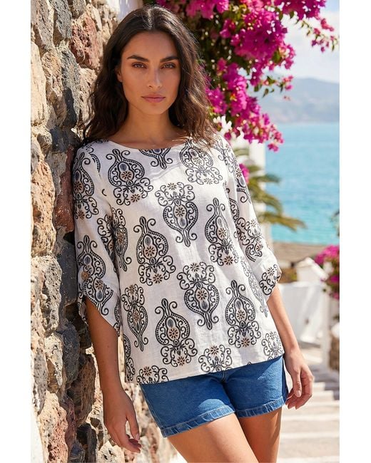 Roman Gray Printed Curve Sleeve Top