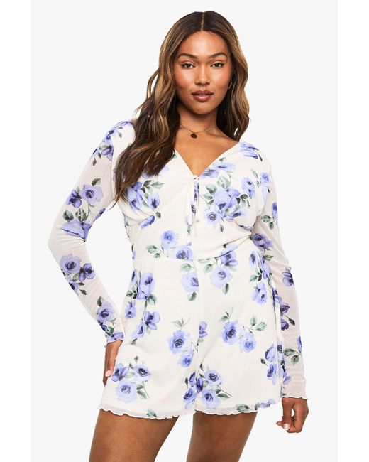 Boohoo White Plus Floral Mesh Flippy Romper