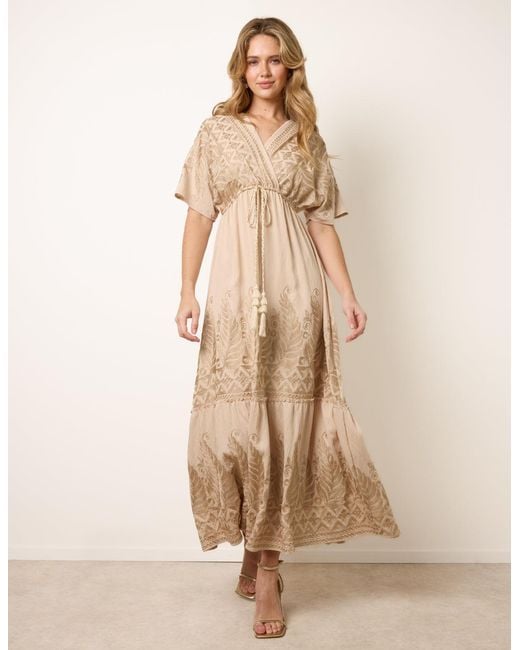 Blue Vanilla Natural Metallic Embroidered Maxi Dress