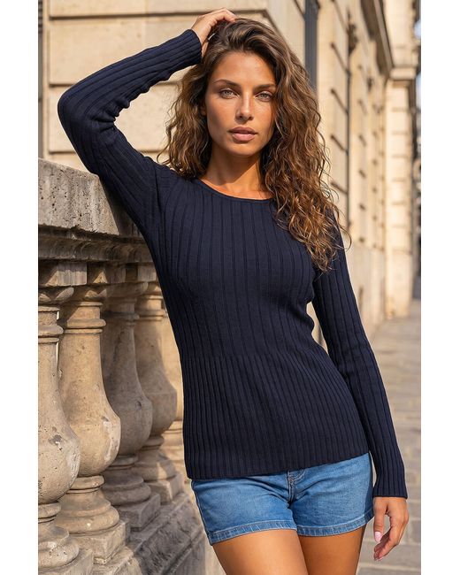 Roman Blue Soft Ribbed Knit Top