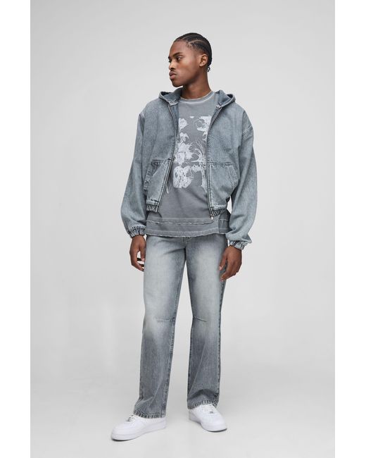 BoohooMAN Blue Relaxed Fit Washed Knee Dart Jeans for men