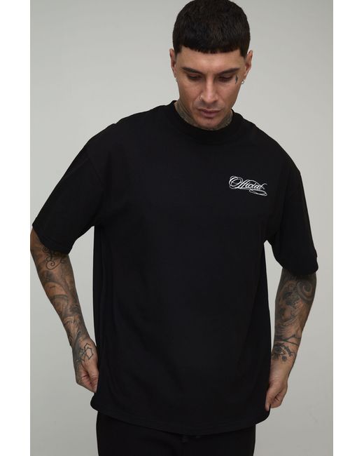 BoohooMAN Black Tall Oversized Official Heavyweight Extended Neck T-Shirt for men