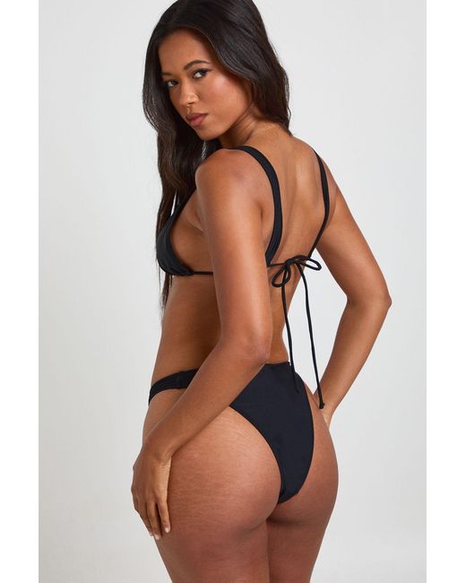 Boohoo Brown Multiple Strap Triangle Bikini Top And Bottoms Set