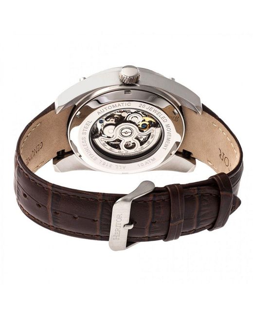 Heritor Gray Daniels Semi-Skeleton Leather-Band Watch for men
