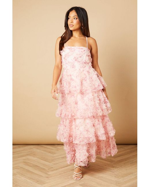 Oasis Pink Petite Floral Textured Strappy Midaxi Dress