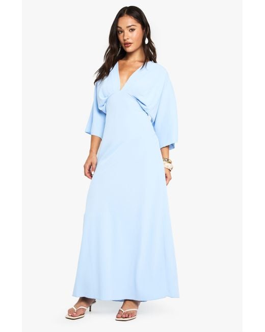 Boohoo Blue Petite Bias Cut Angel Sleeve Maxi Dress