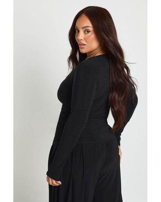 Boohoo Black Plus Soft Ruched Long Sleeve Top