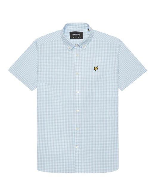 Lyle & Scott Blue Short Sleeve Gringham Shirt Cotton for men