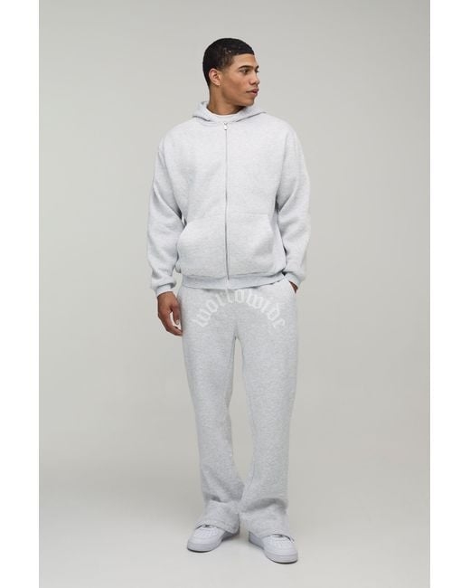 BoohooMAN Gray Oversized Worldwide Zip Through Hooded Tracksuit for men