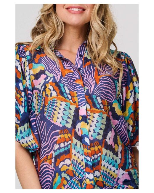 Izabel London Blue Abstract Puff 1/2 Sleeve Shirt