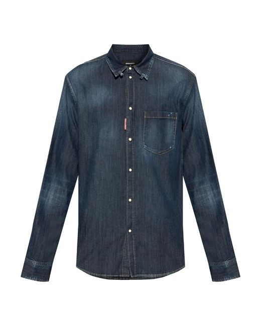 DSquared² Blue Dark Wash Tab Shirt Cotton for men