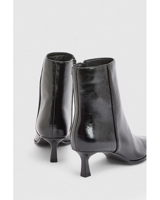 Faith Black Harvie Faux Leather Low Stiletto Heel Ankle Boots
