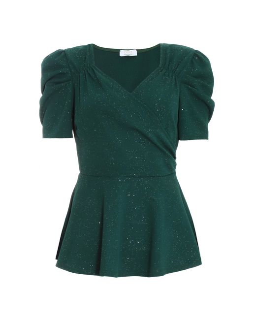 Quiz Green Bottle Glitter Wrap Peplum Top