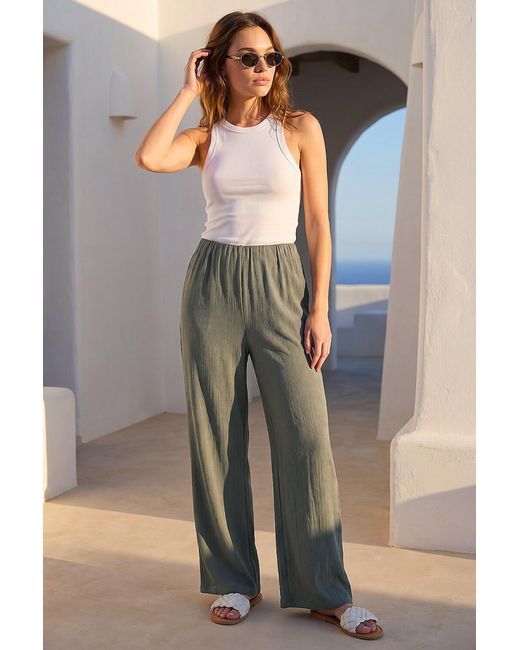 Roman Green Petite Wide Leg Textured Trouser