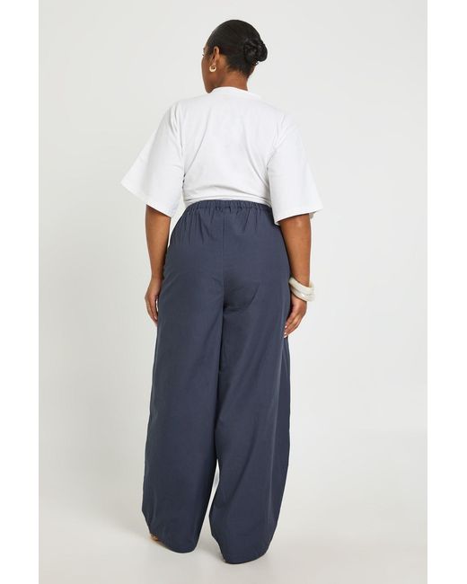 Boohoo Blue Plus Poplin Barell Leg Trouser