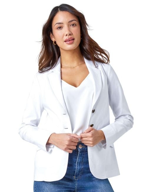 Roman White Button Detail Stretch Blazer