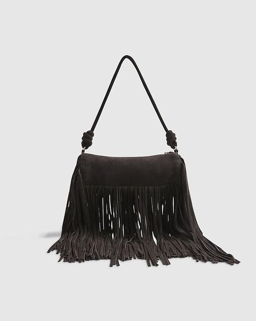 River Island Brown Cylinder Bag Suede Mega Fringe Zip Leather
