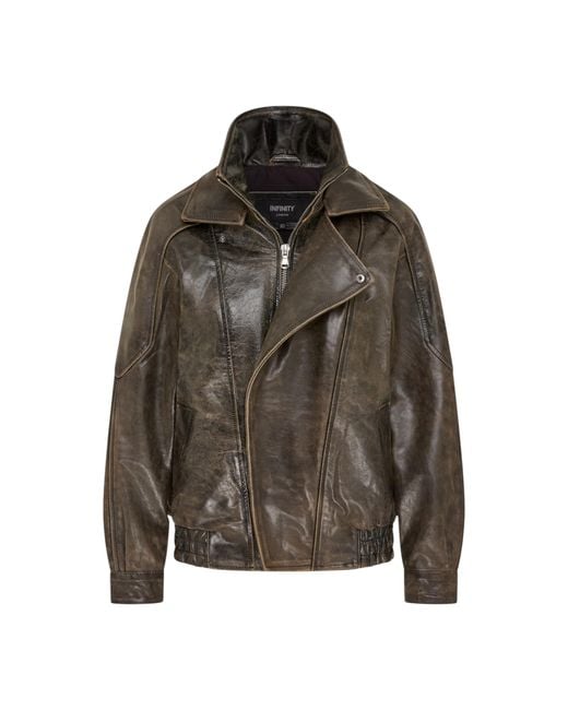 Infinity Leather Black Cow Big Bomber Biker Blouson Oversized Jacket