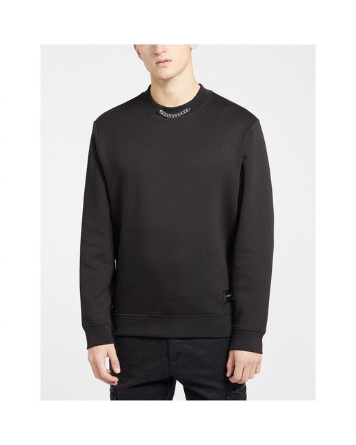 Boss Black Relaxed-Fit Cotton-Blend With Chain Collar Sweatshirt for men