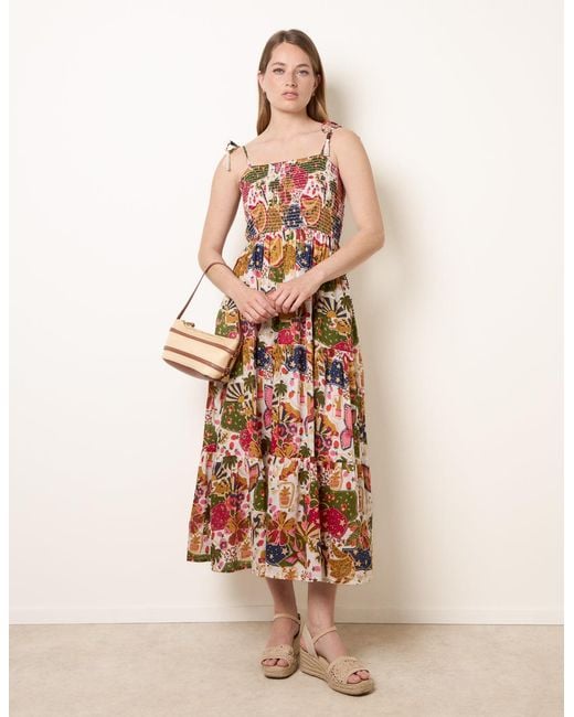 Blue Vanilla Natural Bold Print Shirred Waist Dress