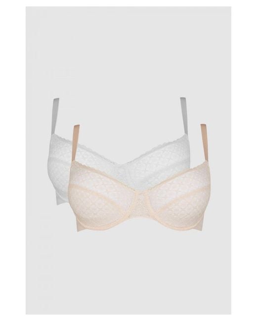 Gorgeous White Dd+ 2 Pack Fuller Bust Textured Lace Minimiser Bra