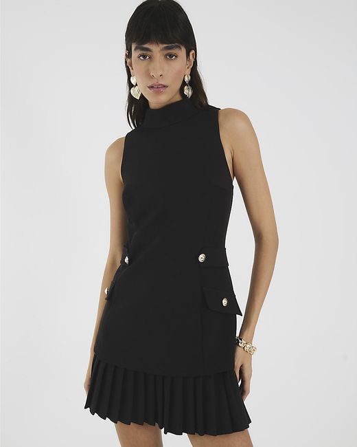 River Island Black Mini Dress Pleated Hybrid