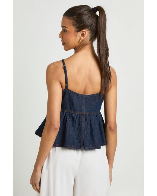 Boohoo Blue Strappy Frill Hem Denim Top