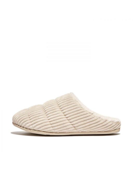 Fitflop White Womenss Fit Flop Chrissie Fleece-Lined Corduroy Slippers