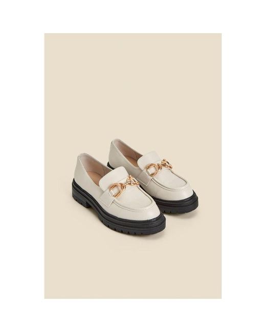 Sosandar Natural Ecru Chain Trim Chunky Loafers