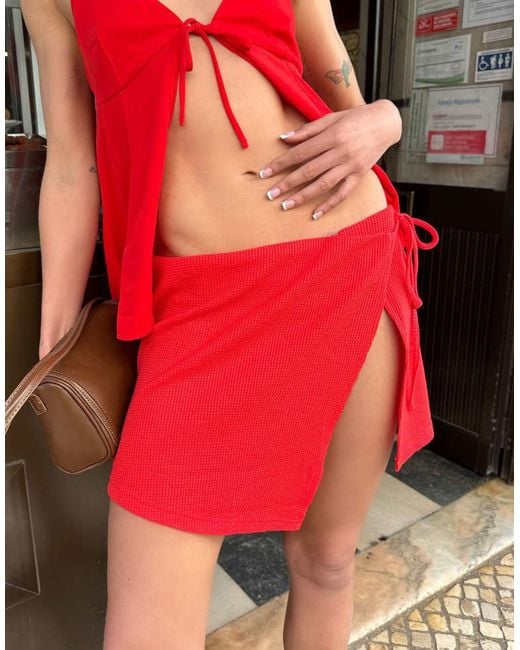 Labelrail Red X Barbara Ines Waffle Wrap Mini Skirt