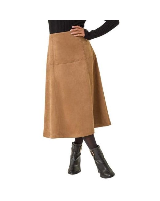 Roman Brown Petite Suede A-Line Skirt
