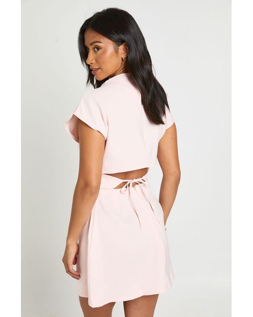 Boohoo White Petite Ruched High Neck Cap Sleeve Shift Dress