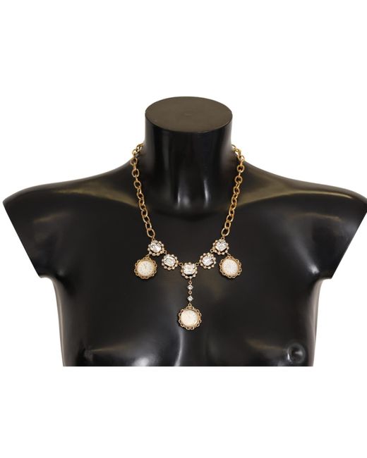 Dolce & Gabbana Black Clock Statet Crystal Chain Necklace Brass